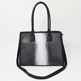 ADBG1422 Crocodile Embossed Black & White Leather Tote - Elegant Western Office Bag