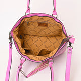 ADBG1246 Hand-Tooled Metallic Silver Leather Tote Bag - Western Floral Design with Dual Handles