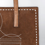 ADBGM517 Western Suede Leather Tote with White Stitch Embroidery - Structured Cowgirl Handbag