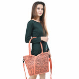 ADBG1473 Hand-Tooled Leather Tote Bag - Western Floral Dual Carry by American Darling