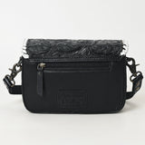 ADBG1475A Black Tooled Leather Crossbody Bag with White Whipstitch Trim