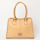 ADBGZ793 Hand-Tooled Western Leather Tote Bag - Floral Carving with Whipstitch Edges
