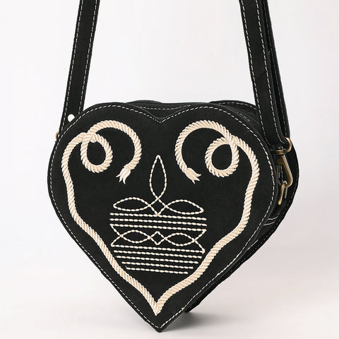 ADBGA688 American Darling Heart Shaped Black Suede Leather Canteen Bag