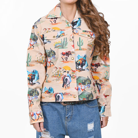 ADSH098 American Darling Cotton Lycra Western Bison Print Shirt Jacket