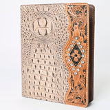 LC-ADBG1040 Crocodile Embossed Leather Portfolio with Hand Tooled Floral Accents-Eleanor Western Edition