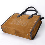 ADBGM484 Suede Western Tote - White Stitch Detail with Braided Trim & Black Leather Handles