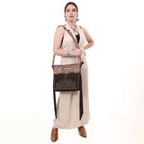 ADBG1584 Suede & Tooled Leather Western Fringe Bag - Embroidered Crossbody with Cutout Handle