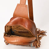 ADBG1568A Hand-Tooled Leather Fringe Sling Bag – Western Floral & Inlay