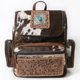 ADBG860A Western Cowhide Leather Backpack with Hand-Tooled Floral Accents & Turquoise Stone Becca by American Darling