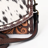 ADBGA384 Hair-On Hide & Tooled Leather Western Wallet Crossbody with Whipstitch Detail