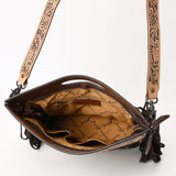 ADBG1584 Suede & Tooled Leather Western Fringe Bag - Embroidered Crossbody with Cutout Handle