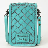 ADBG1448 Hand Tooled Leather Phone Crossbody Bag - Western Floral Vertical Pouch