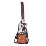 ADBGA579 Hair-On Cowhide Leather Sling Bag with Hand-Tooled Pocket Western Crossbody