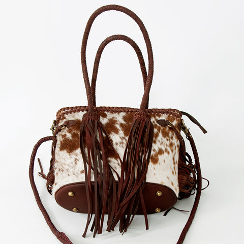 ADBGD117 American Darling Hair-On Cowhide Tote Bag with Fringes & Braided Handles
