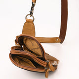 ADBGA652 Floral Tooled Leather & Cowhide Sling Backpack with Teardrop Panel Design