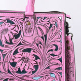 ADBG1314 Pink Tooled Leather Tote Bag - Western Floral Shoulder Purse