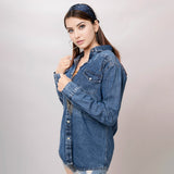 LC-ADSH015 Genuine leather Women Denim shirt jacket dress