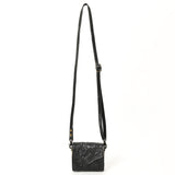 ADBG1444B Hand Tooled Black Leather Floral Crossbody Bag - Western Mini Satchel