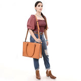 LC-ADBG1394 Classic Tan Genuine Leather Tote Bag with Shoulder Strap - Western Minimalist