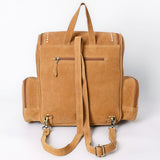 ADBGA795 Suede Western Backpack - White Embroidered Stitch Design with Multi-Pockets
