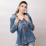 LC-ADSH022 Genuine leather Women Denim shirt jacket dress