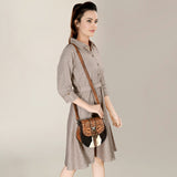 ADBG1222 Black & White Hair-On Hide Western Crossbody Bag with Tooled Leather Flap