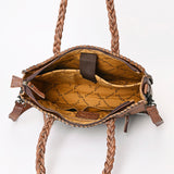 ADBG1173 Floral Hand-Tooled Leather Tote Bag - Braided Handles & Adjustable Strap