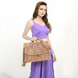 ADBG1437B Black Handtooled Leather Messenger Bag - Western Floral Satchel