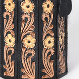 ADBGA783 Black Cylindrical Tooled Leather Case – Floral Carved Western Vanity with Handle