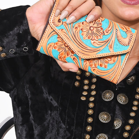 OHG161 Wallet  Hand Tooled Genuine Leather women bag western handbag purse